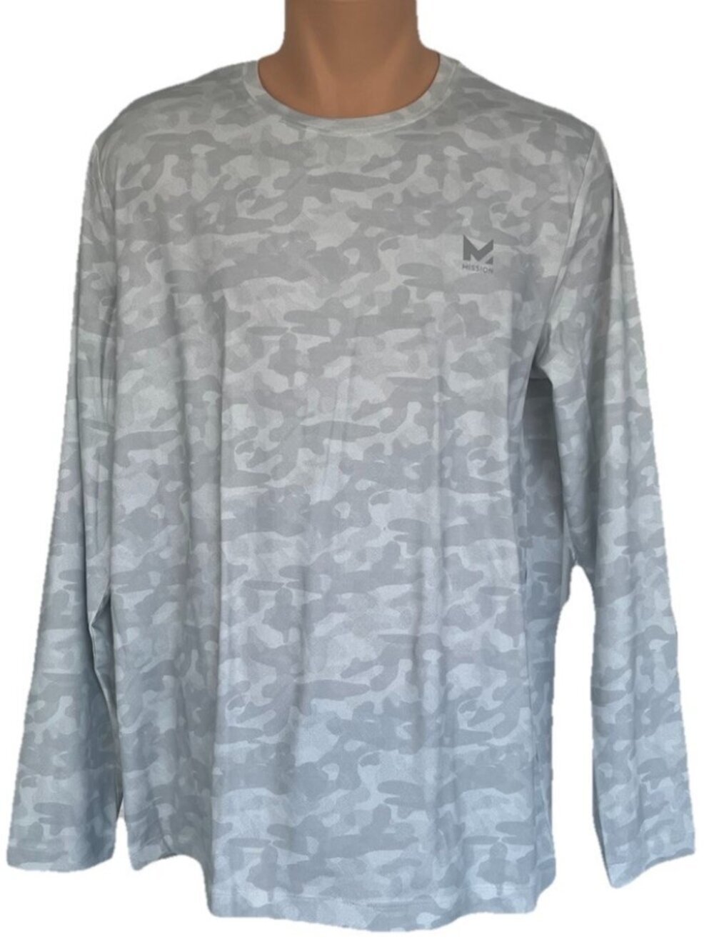 Mission UPF 50 Cooling Performance Shirt Long Sleeve Sz S/M Unisex Camo Gray